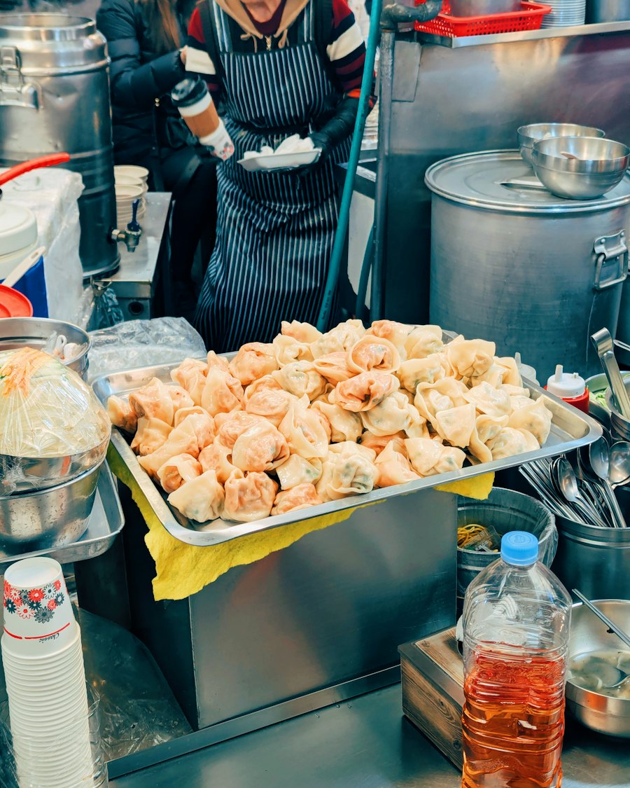 Dumplings on a lunch-shop counter